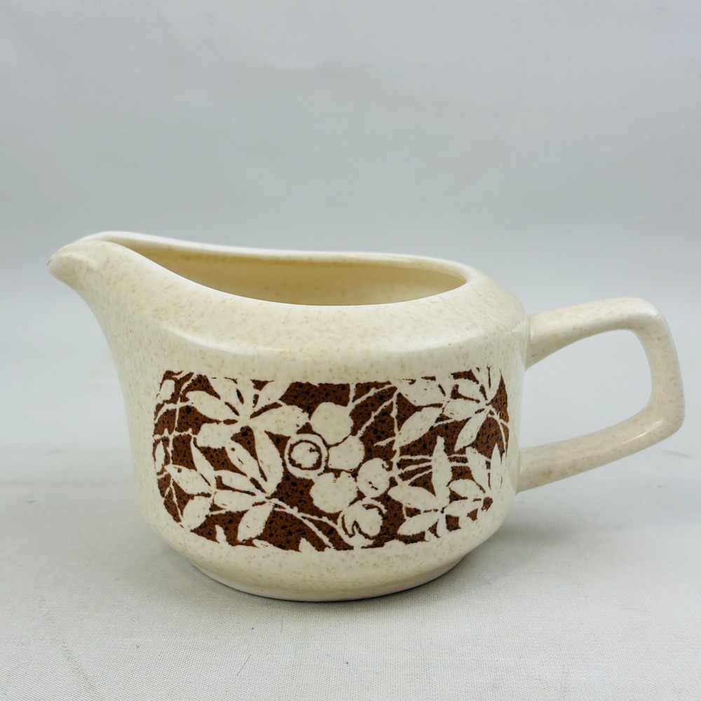 Lenox Temper-Ware Woodspice Creamer Pitcher Brown Floral Stoneware USA‎ Vintage